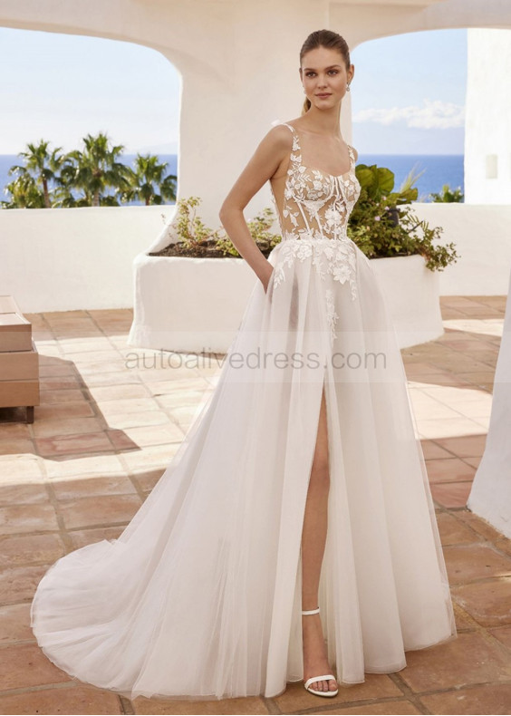 Ivory Lace Tulle V Back Slit Ever Pretty Wedding Dress Ivory Lace Tulle V Back Slit Ever Pretty Wedding Dress